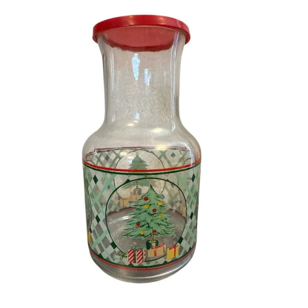 Vintage Christmas Tree Carafe‎ Juice Pitcher Vase Decanter With Lid